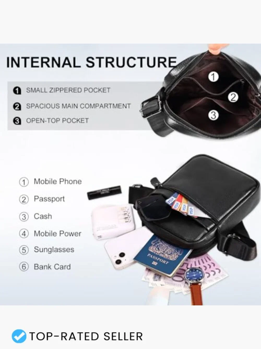 Genuine Leather Crossbody Messenger Bag Classic Satchel Work Travel Shoulder Bag